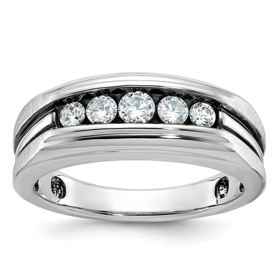 Auriga Fine Jewelry 10K White Gold with Black Rhodium Men's Polished Satin and Grooved 5-Stone 1/2 Carat A Quality Diamond Ring Size- 10