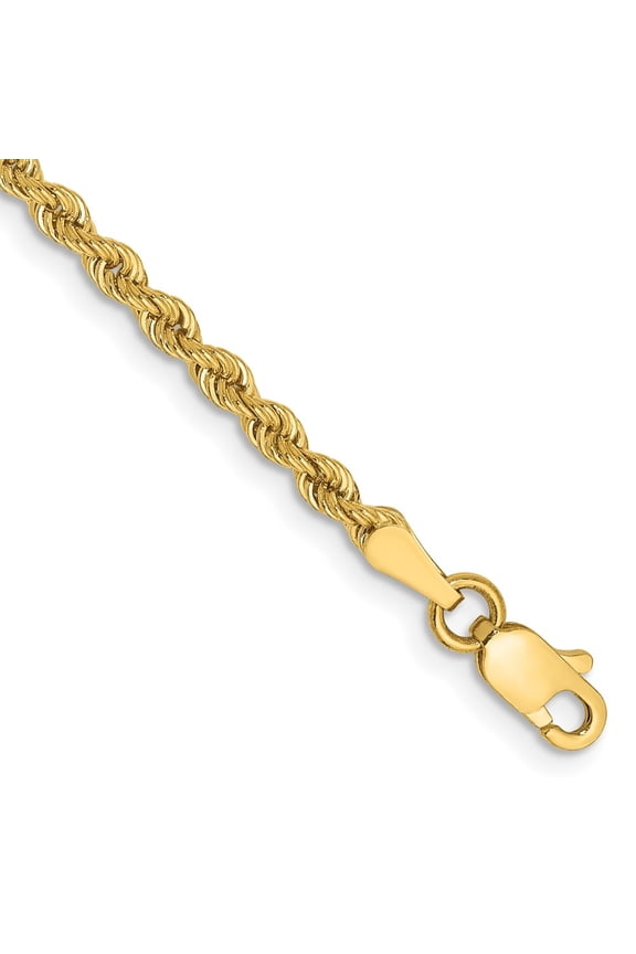 Fine Jewelry 10K Yellow Gold 2.5mm Regular Rope 7" Chain Bracelet for Women