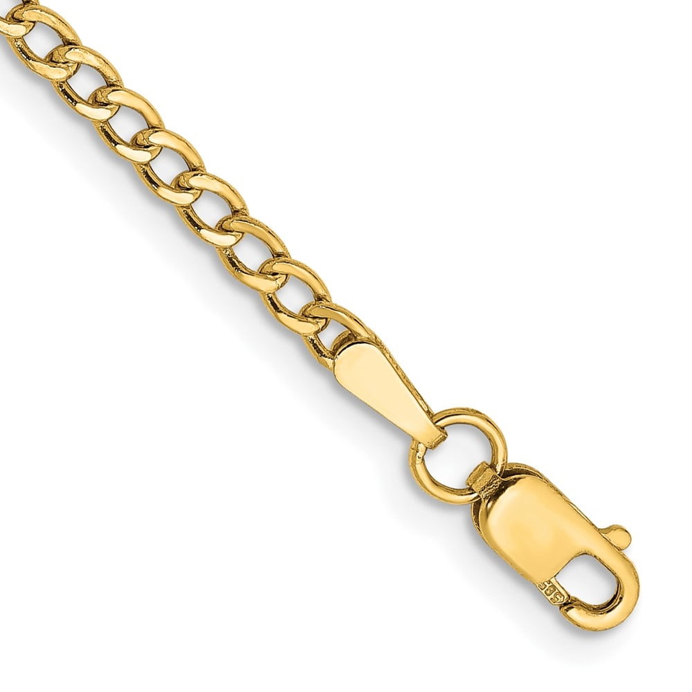 Auriga Fine Jewelry 10K Yellow Gold 2.5mm Semi-Solid Curb Link Anklet 10inch for Women