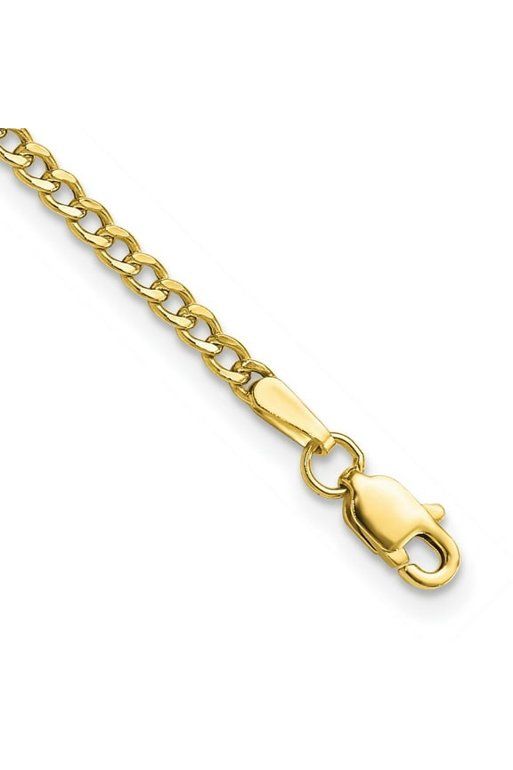 Fine Jewelry 10K Yellow Gold 2.5mm Semi-Solid Curb Link Anklet 10inch for Women