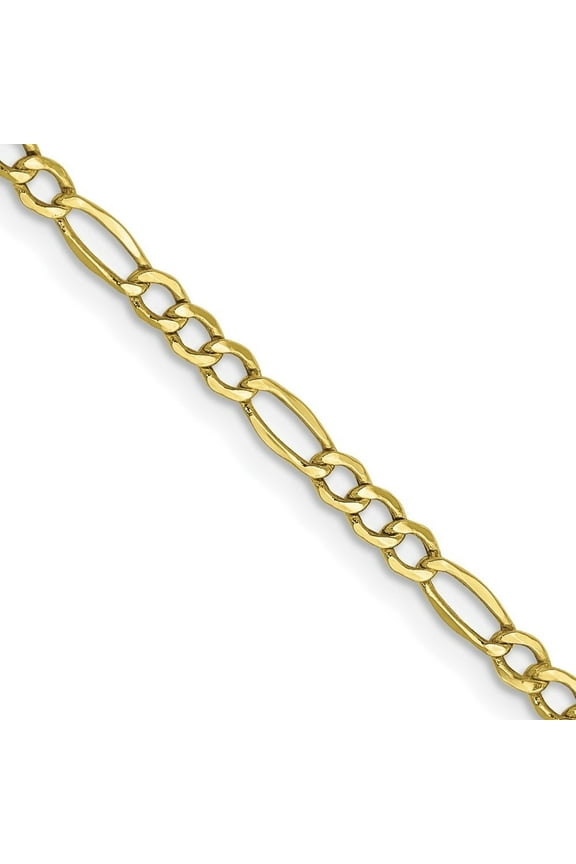 Fine Jewelry 10K Yellow Gold 2.5mm Semi-Solid Figaro Chain Necklace for Women 18"