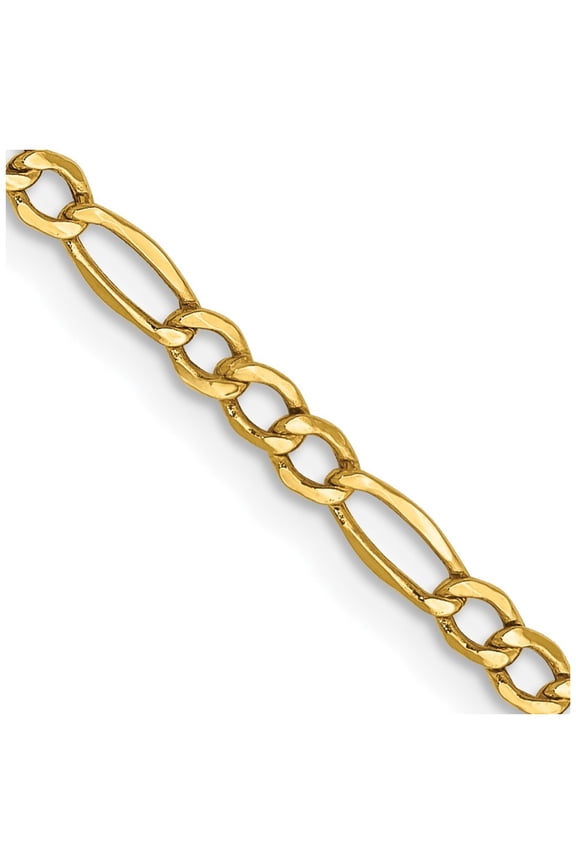 Fine Jewelry 10K Yellow Gold 2.5mm Semi-Solid Figaro Chain Necklace for Women 18"