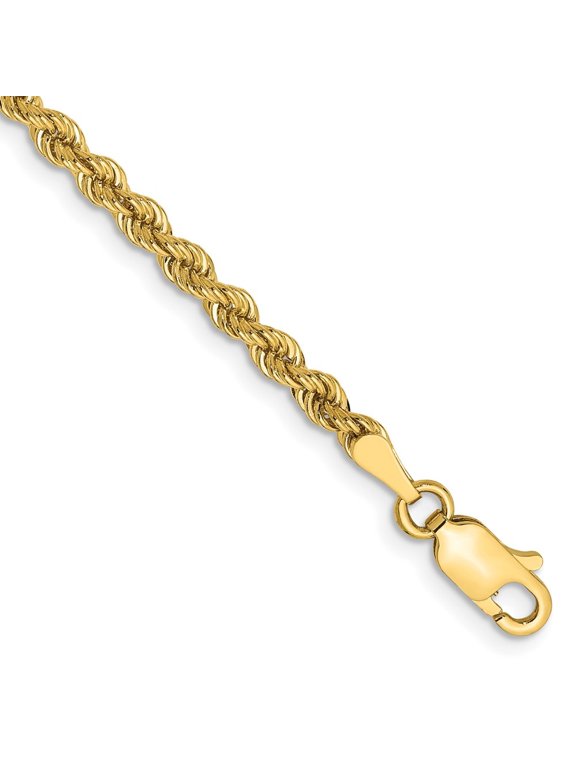 Fine Jewelry 10K Yellow Gold 2.75mm Regular Rope 9inch Chain Anklet for Women