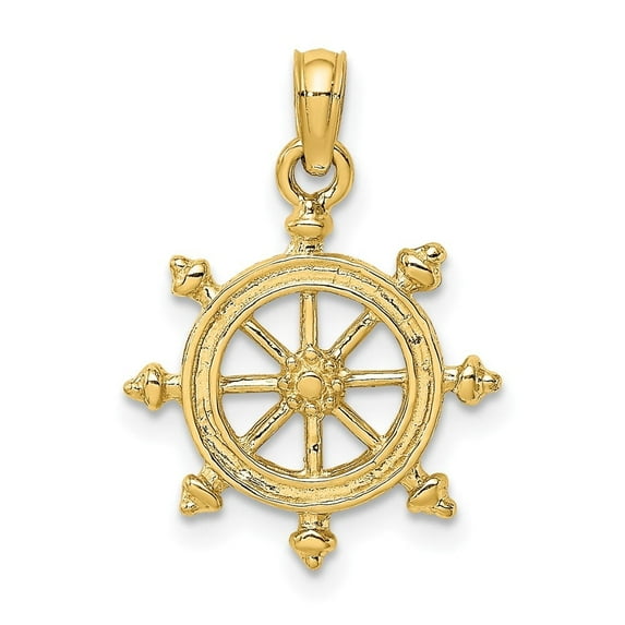 Auriga Fine Jewelry 10K Yellow Gold 2-D Engraved Ship Wheel Charm for Women (L-20.8 mm, W-15.6 mm)