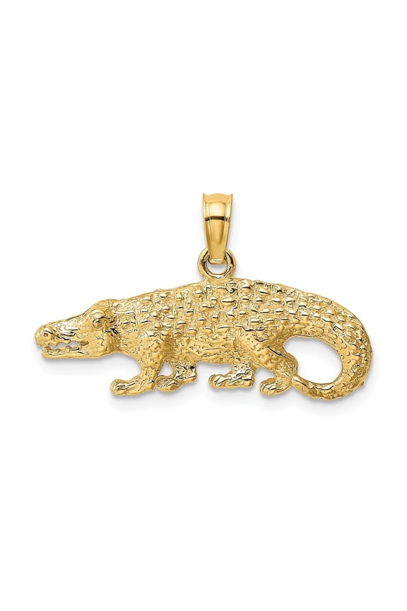 Fine Jewelry 10K Yellow Gold 2-D Textured Alligator Charm for Women (L-15.15 mm, W-26.25 mm)
