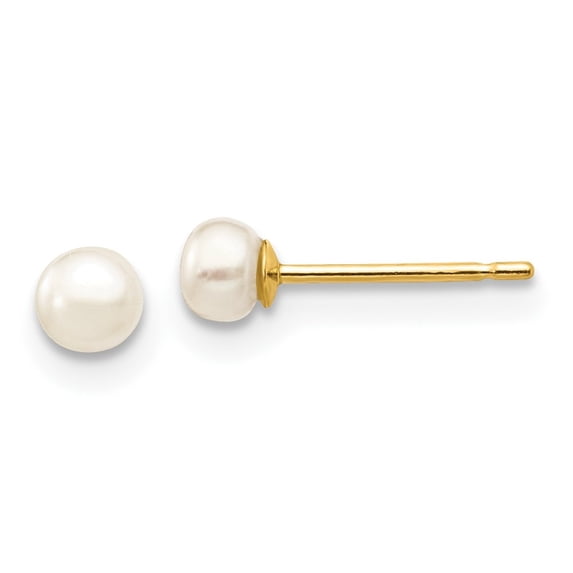 Auriga Fine Jewelry 10K Yellow Gold 3-4mm White Button FWC Pearl Stud Earrings for Women (W- 0.16 inch)