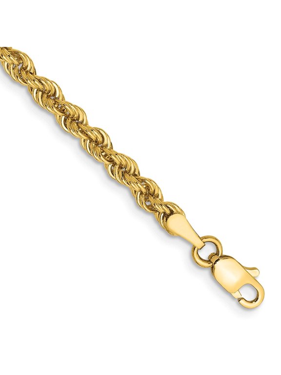 Fine Jewelry 10K Yellow Gold 3mm Regular Rope 9inch Chain Anklet for Women