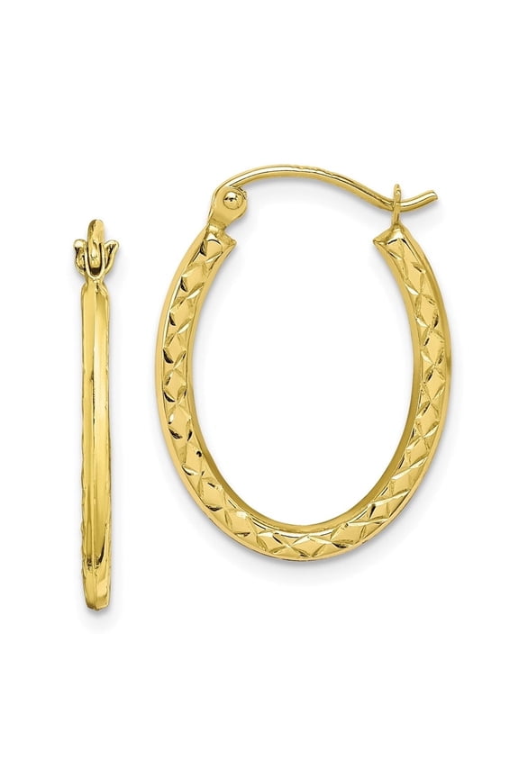 Fine Jewelry 10K Yellow Gold 3mm Textured Hollow Oval Hoop Earrings for Women (L- 22mm, W- 17MM)