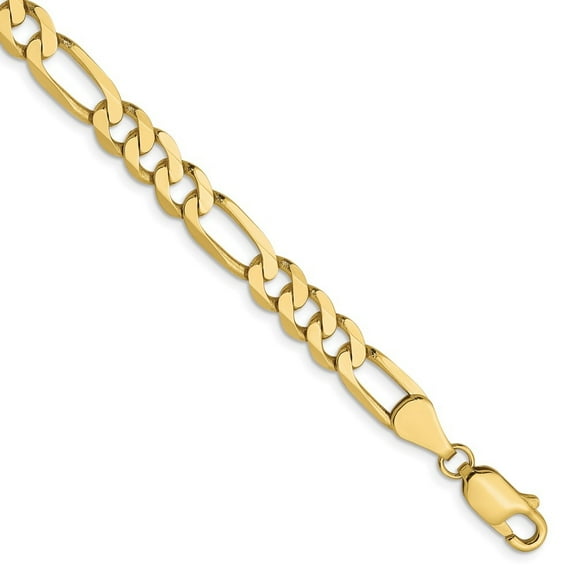 Auriga Fine Jewelry Mother's Day Gift 10K Yellow Gold 5.25mm Flat Figaro Chain Bracelet for Women 7"