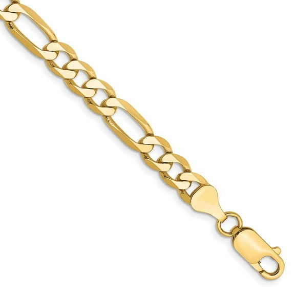 Auriga Fine Jewelry 10K Yellow Gold 6.25mm Flat Figaro 7inch Chain Bracelet for Men