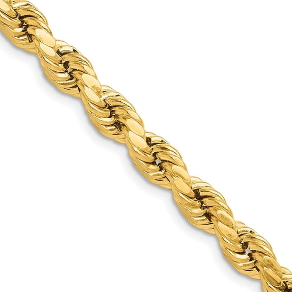 Auriga Fine Jewelry 10K Yellow Gold 6.5 mm Semi-solid Diamond-cut Rope Chain Necklace for Mens 24"