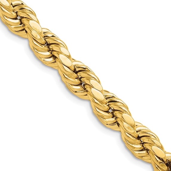 Auriga Fine Jewelry 10K Yellow Gold 8.0 mm Semi-solid Diamond-cut Rope Chain Necklace for Men 26"