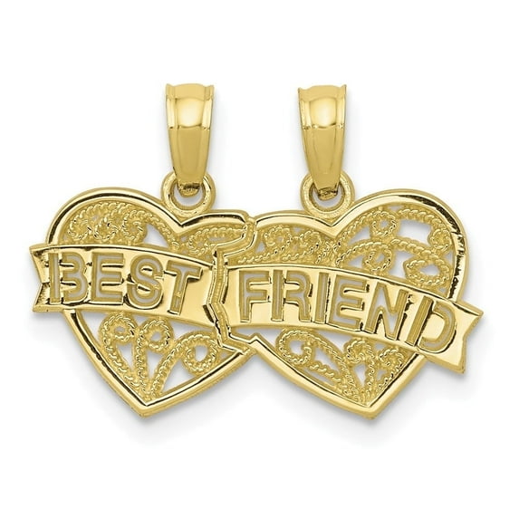 Auriga Fine Jewelry 10K Yellow Gold Best Friend 2 Heart Charm Pendant (L- 16 mm,W-10.5 mm) for Women