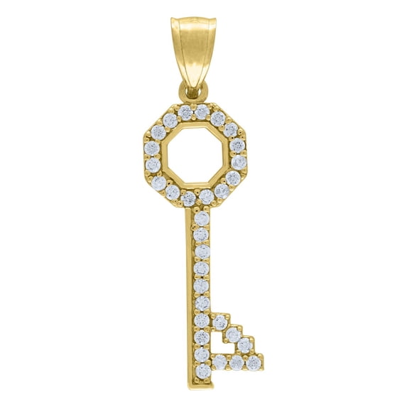 Auriga Fine Jewelry 10K Yellow Gold CZ Key To My Heart Charm Pendant Valentine's Day Gift for Women