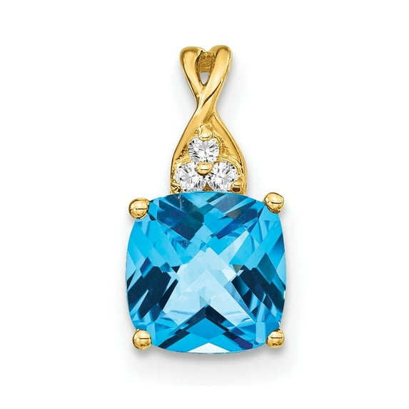Auriga Fine Jewelry 10K Yellow Gold Checkerboard Blue Topaz and Diamond Pendant for Women (L-13.5mm, W-7mm)
