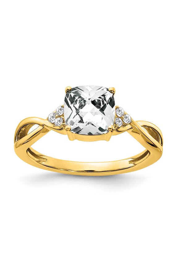 Fine Jewelry 10K Yellow Gold Checkerboard White Topaz and Diamond Ring for Women Size- 7