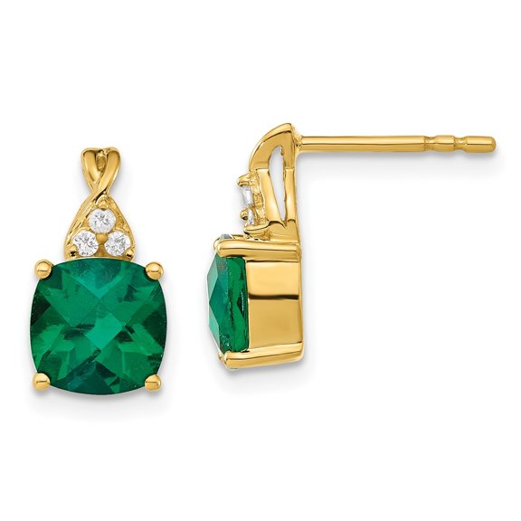 Auriga Fine Jewelry 10K Yellow Gold Created Emerald Diamond Drop Stud Earrings for Women (L- 0.52 inch, W- 0.27 inch)