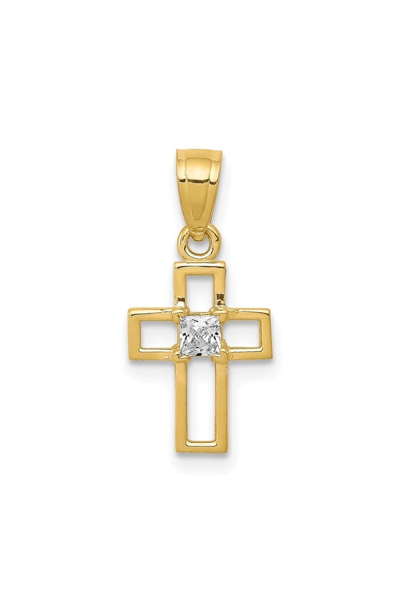 Fine Jewelry 10K Yellow Gold Cubic Zirconia Cross Pendant for Women (L -20 mm,W-11 mm)