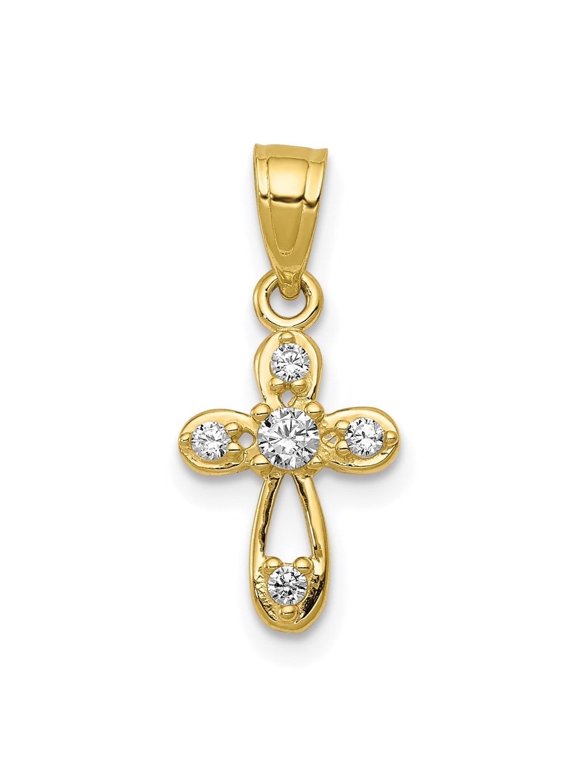 Fine Jewelry 10K Yellow Gold Cubic Zirconia Cross Pendant for Women (L-20 mm,W-11 mm)