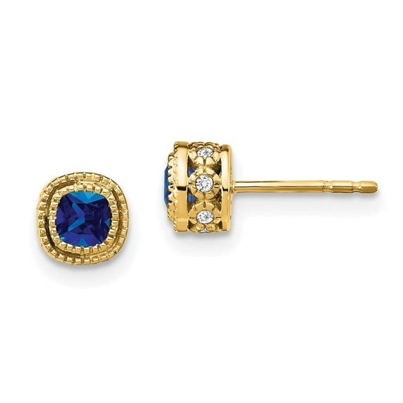 Auriga Fine Jewelry 10K Yellow Gold Cushion Sapphire and Diamond Stud Earrings for Women