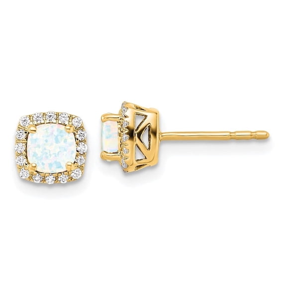 Auriga Fine Jewelry 10K Yellow Gold Cushion-cut Created Opal and Diamond Stud Earrings for Women