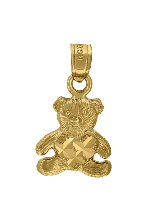 Fine Jewelry 10K Yellow Gold Diamond-Cut Teddy Bear Heart Charm Pendant for Women
