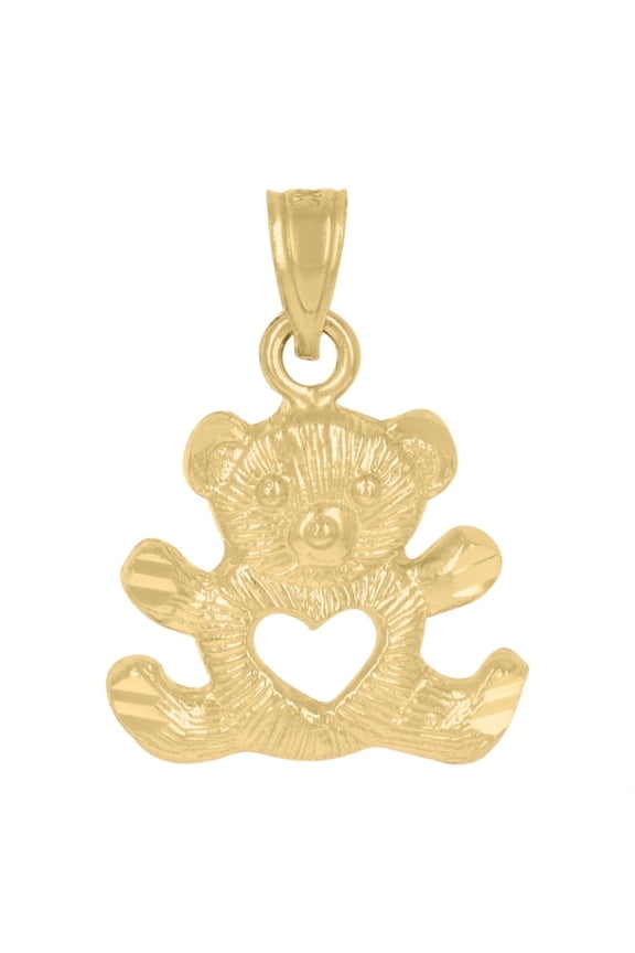Fine Jewelry 10K Yellow Gold Diamond-Cut Teddy Bear Heart Charm Pendant for Women