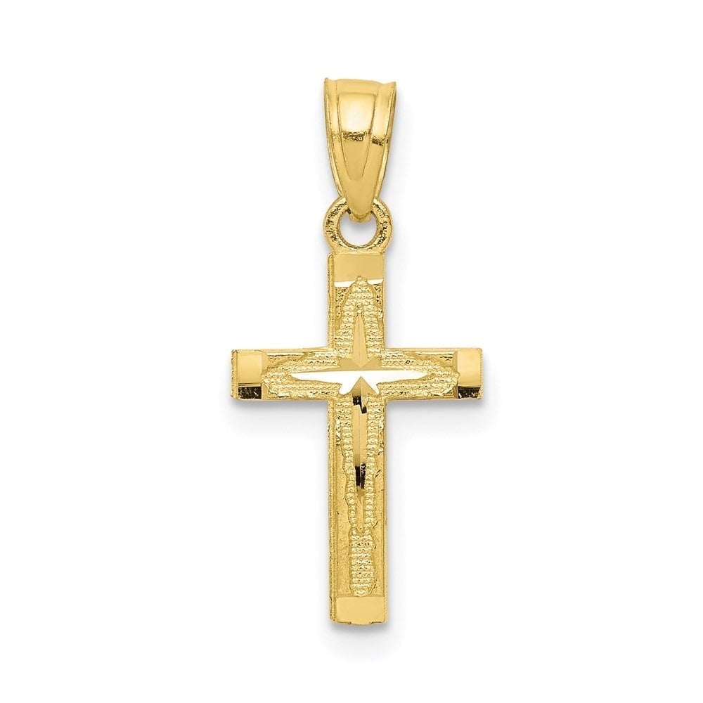 Auriga Fine Jewelry 10K Yellow Gold Diamond-Cut Cross Pendant for Women (L- 0.79 inch, W- 0.43 inch)