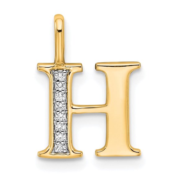 Auriga Fine Jewelry 10K Yellow Gold Diamond Letter H Initial Pendant for Women (L - 0.6 inch, W - 10.84 inch)