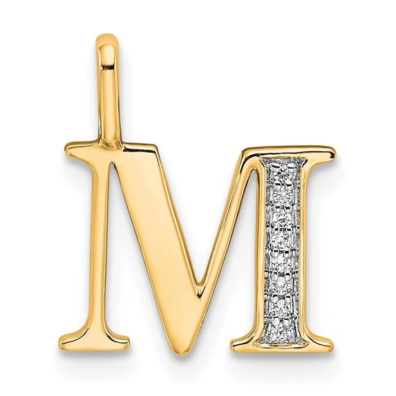 Auriga Fine Jewelry 10K Yellow Gold Diamond Letter M Initial Pendant for Women (L - 0.61 inch, W - 13.53 inch)