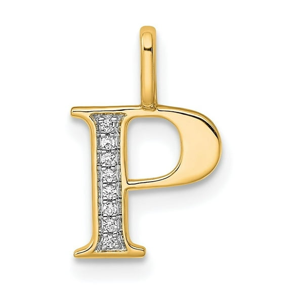 Auriga Fine Jewelry 10K Yellow Gold Diamond Letter P Initial Pendant for Women (L - 0.61 inch, W - 10.14 inch)