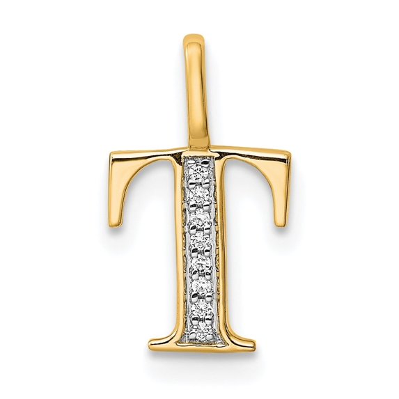 Auriga Fine Jewelry 10K Yellow Gold Diamond Letter T Initial Pendant for Women (L - 0.61 inch, W - 8.65 inch)