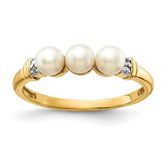 Auriga Fine Jewelry 10K Yellow Gold Diamond and FW Cultured 3-Pearl Ring for Women Size 7