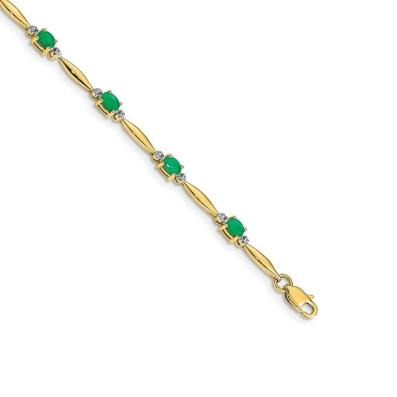 Auriga Fine Jewelry 10K Yellow Gold Diamond and Oval Emerald Bracelet 7" for Women