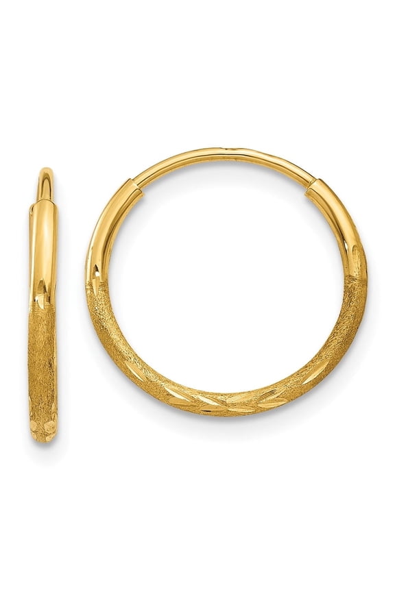 10K Yellow Gold Diamond-cut Endless Hoop Earrings for Women (L-12mm, W-12mm)