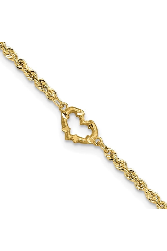 Fine Jewelry 10K Yellow Gold Diamond-cut Open Heart Rope 10inch Anklet Valentine's Day Gift for Women