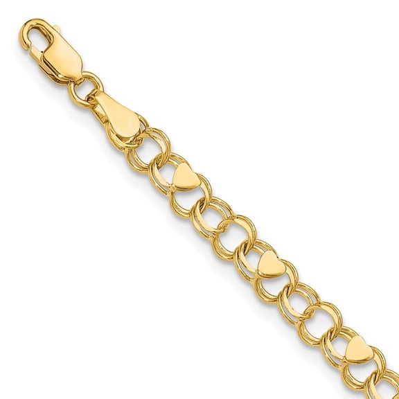 Auriga Fine Jewelry 10K Yellow Gold Double Link Heart Charm Bracelet 7" for Women