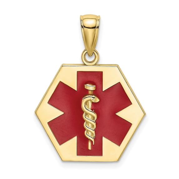 Auriga Fine Jewelry 10K Yellow Gold Enameled Medical Disc Pendant for Women (L-23.25 mm,W-18.3 mm)
