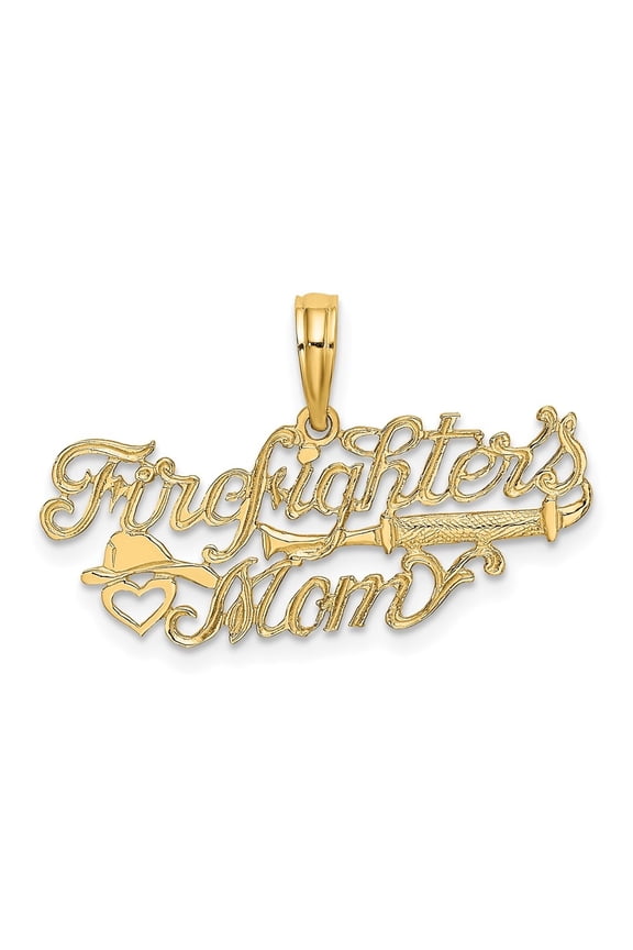 Fine Jewelry 10K Yellow Gold FIREFIGHTER'S MOM Charm for Women (L- 10.6 mm, W- 27.8 mm)