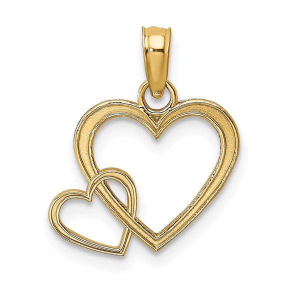 Auriga Fine Jewelry 10K Yellow Gold Flat Two Hearts Intertwined Charm (L- 15.35 mm, W- 14.2 mm) for Women