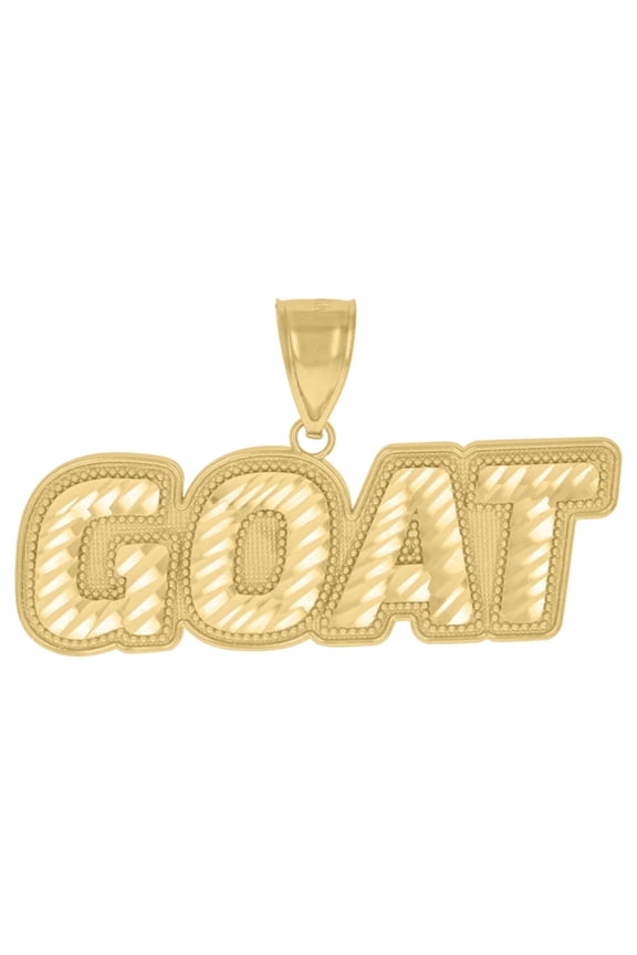 Fine Jewelry 10K Yellow Gold Greatest Of All Time Goat Talking Charm Pendant for Men (L- 28mm W-49mm)