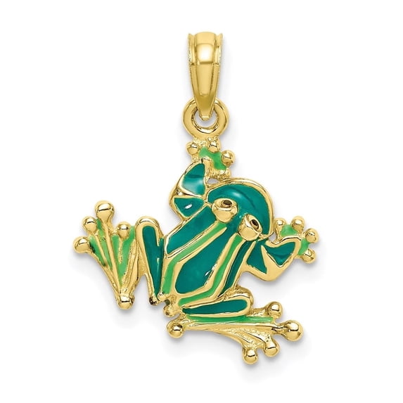 Auriga Fine Jewelry 10K Yellow Gold Green Enameled Frog Charm for Women (L-21.6 mm,W-16.5 mm)