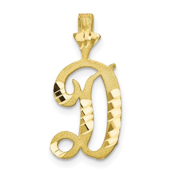 Auriga Fine Jewelry 10K Yellow Gold Grooved Letter D Initial Pendant for Women (L- 20 mm, W- 11 mm)
