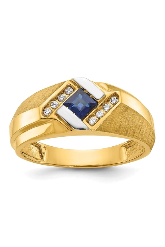 Fine Jewelry 10K Yellow Gold Men's Cr. Sapphire and Diamond Satin Complete Ring Size- 10