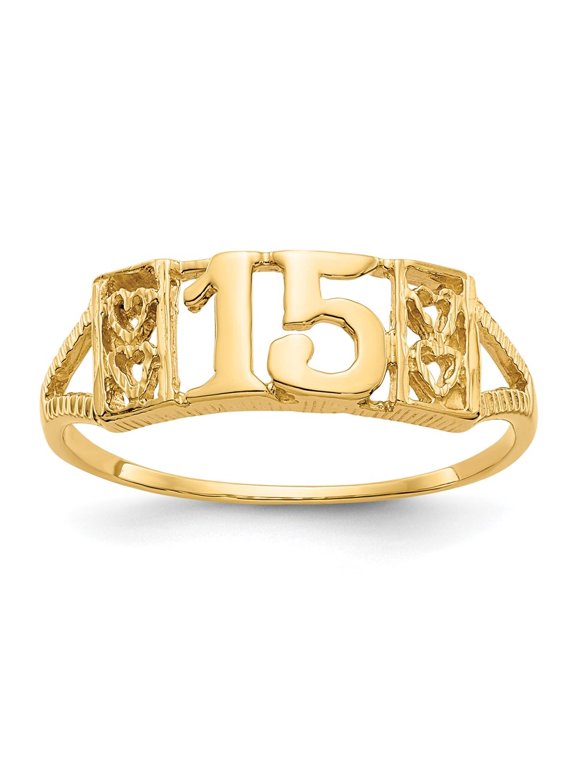 Fine Jewelry 10K Yellow Gold Number-15 Ring for Women Size 7