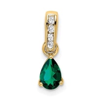 Auriga Fine Jewelry 10K Yellow Gold Pear Created Emerald and Diamond Pendant for Women