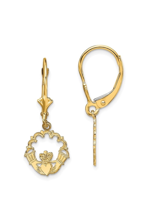 Fine Jewelry 10K Yellow Gold Polished Claddagh Leverback Dangle Earrings for Women