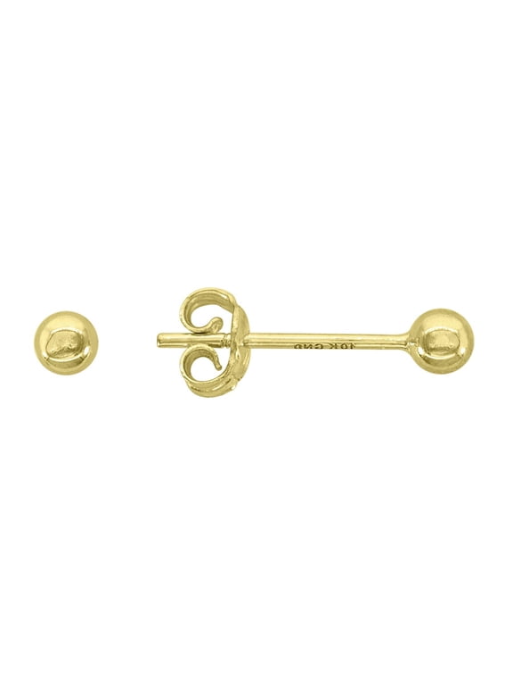 Fine Jewelry 10K Yellow Gold Polished Finish Ball Stud Earrings for Men 3mm