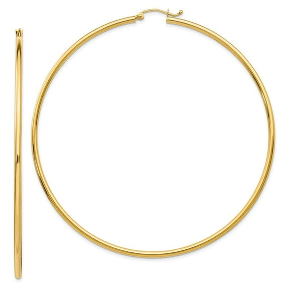 Auriga Fine Jewelry 10K Yellow Gold Polished Lightweight Tube Hoop Earrings for Women (L-75 mm, W-2 mm)