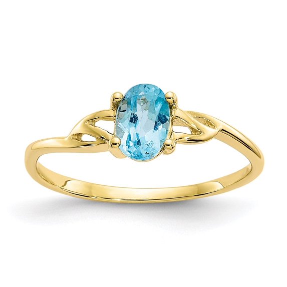Auriga Fine Jewelry 10K Yellow Gold Polished Oval-shaped Genuine Blue Topaz Birthstone Ring for Women Size- 7